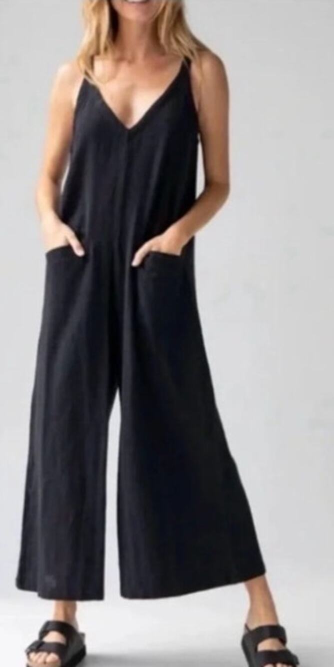 Natural Life Chelsea Black Boho Wide Leg Jumpsuit Size XS